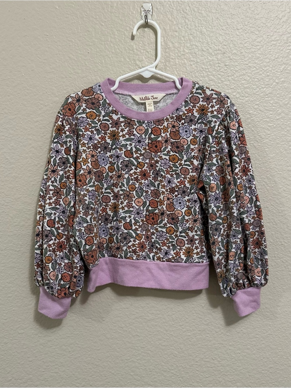 Matilda Jane Lavender Trim Floral Puff-Sleeve Sweater